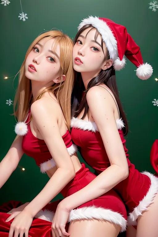 Two girls in Christmas costumes